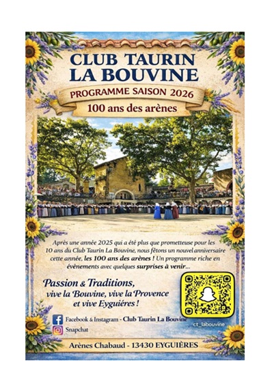 Agenda 2026 des Clubs Taurins en Camargue et en Provence